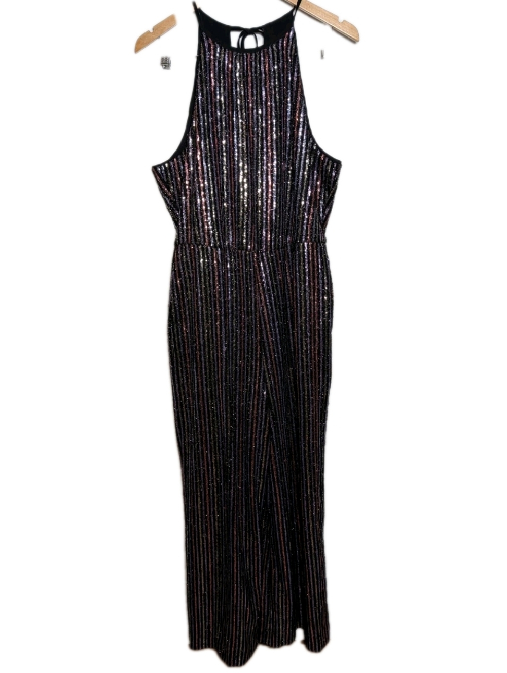 Maeve by Anthropologie Sequin Jumpsuit Black Multi Wide Leg Women Size 14 Party
